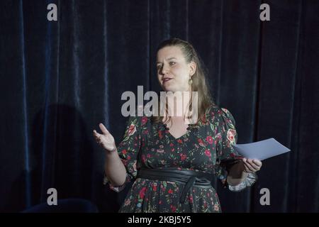 Mathilde Panot spricht während eines Treffens über die Reform der französischen Renten durch den politischen Teil von France Insoumise in Ivry sur seine, Frankreich, am 27. Februar 2020. (Foto von Stephane Rouppert/NurPhoto) Stockfoto