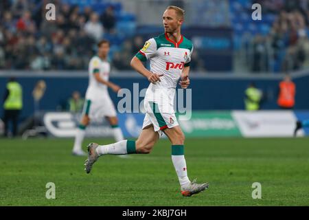 Vladislav Ignatyev von Lokomotiv Moskau im Einsatz während des Spiels der russischen Premier League zwischen dem FC Zenit Sankt Petersburg und dem FC Lokomotiv Moskau am 29. Februar 2020 in der Gazprom Arena in Sankt Petersburg, Russland. (Foto von Mike Kireev/NurPhoto) Stockfoto