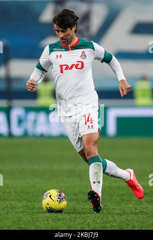 Vedran Corluka von Lokomotiv Moskau im Einsatz während des Spiels der russischen Premier League zwischen dem FC Zenit Sankt Petersburg und dem FC Lokomotiv Moskau am 29. Februar 2020 in der Gazprom Arena in Sankt Petersburg, Russland. (Foto von Mike Kireev/NurPhoto) Stockfoto