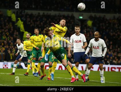 Tom Trybull von Norwich City in Aktion während des Spiels der fünften Runde des Emirates FA Cup zwischen Tottenham Hotspur und Norwich City am 04 2020. März im Tottenham Hotspur Stadium, London, England. (Foto von Action Foto Sport/NurPhoto) Stockfoto