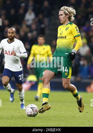 Todd Cantwell von Norwich City in Aktion während des Emirates FA Cup-Spiels der fünften Runde zwischen Tottenham Hotspur und Norwich City am 04 2020. März im Tottenham Hotspur Stadium, London, England. (Foto von Action Foto Sport/NurPhoto) Stockfoto