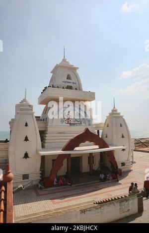 Gandhi Mandapam befindet sich am 12. Februar 2020 in Kanyakumari, Tamil Nadu, Indien. Das 1956 erbaute Gandhi Mandapam (Gandhi-Denkmal) in Kanyakumari befindet sich an dem Ort, an dem Gandhis Asche aufbewahrt wurde, bevor sie ins Meer verstreut wurde, und weist einzigartige architektonische Details auf, um das Leben des geliebten Führers zu ehren. (Foto von Creative Touch Imaging Ltd./NurPhoto) Stockfoto