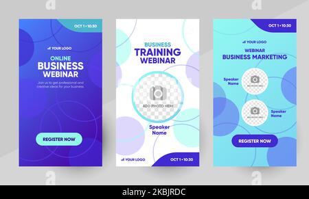 Business-Marketing-Schulung Webinar – Vorlage für Social-Media-Geschichten. Hintergrund und Illustration für Social Media Banner Design mit einem Platz für ein Bild in Vektor. Stock Vektor