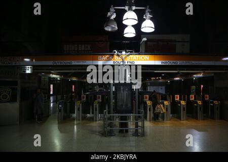 Eine leere U-Bahnstation an einem Freitagabend in Boston, Massachusetts, 13. März 2020. (Foto von Anik Rahman/NurPhoto) Stockfoto