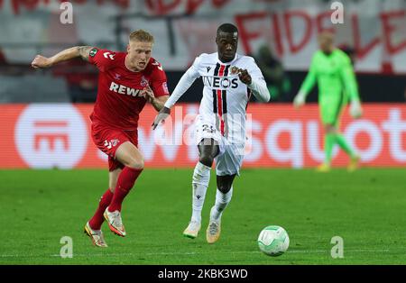 Köln, Deutschland. 03. Nov, 2022. firo : 11/03/2022, Fußball, Fußball, UEFA, Europa CONFERENCE LEAGUE, Saison 2022/2023, 1.FC Köln - OGC Nizza 2: 2 PEDERSEN, Köln Links gegen PEPE/dpa/Alamy Live News Stockfoto