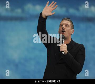 Francesco Gabbani, italienischer Singer-Songwriter und Multi-Instrumentalist, während der RAI TV Show Che Tempo Che Fa Saison 2019-2020, in den RAI Fernsehstudios in der Via Mecenate am 16. Februar 2020 in Mailand, Italien. (Foto von Omar Bai/NurPhoto) Stockfoto