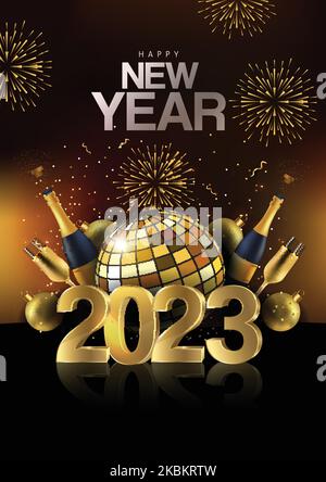 2023 Happy New Year Hintergrund für Ihre Flyer und Grußkarten oder Silvester Themen Party Einladungen Stock Vektor
