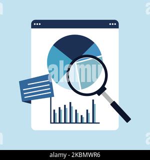 Flat Vector Design statistische und Datenanalyse für Business Finance Investitionskonzept mit Diagrammen Stock Vektor