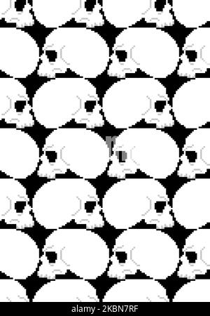 Totenkopf Pixel Art Muster nahtlos. 8 Bit Schädelhintergrund. Pixelige Vektorstruktur Stock Vektor