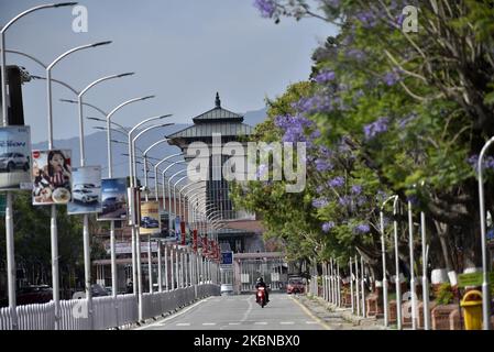 Ein Blick auf das Narayanhiti Palace Museum zusammen mit den Jacaranda Blumenbäumen, die am Dienstag, den 05. Mai 2020 in Kathmandu, Nepal, blühen und die Frühlingssaison begrüßen. (Foto von Narayan Maharjan/NurPhoto) Stockfoto