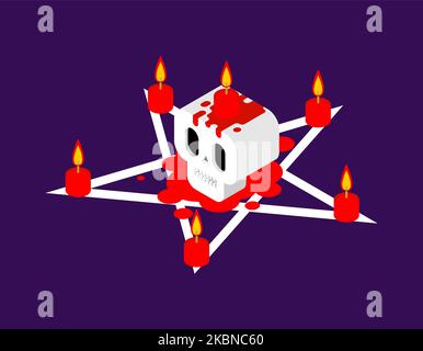 Pentagramm und Schädel. Ritual der Beschwörung des Satans. Stock Vektor