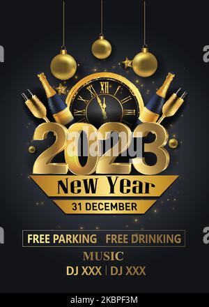 2023 Happy New Year Hintergrund für Ihre Flyer und Grußkarten oder Silvester Themen Party Einladungen Stock Vektor