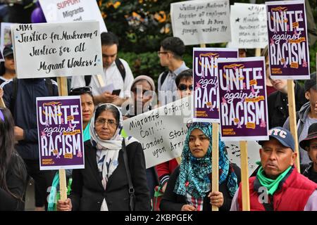 Kundgebung gegen Rassismus und Unterstützung für die Rechte von Wanderarbeitern in der Innenstadt von Toronto, Ontario, Kanada, am 16. Juni 2019. Die „Unite Against Racism“-Kundgebung in Toronto war Teil eines Cross-Canada Day of Action, an dem landesweit Kundgebungen zur Förderung der Migranten- und Rassengerechtigkeit und zur Verurteilung der weißen Vorherrschaft und des Rassismus, die im ganzen Land auf dem Vormarsch sind, stattfanden. (Foto von Creative Touch Imaging Ltd./NurPhoto) Stockfoto