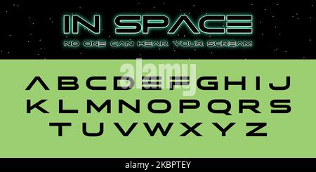 Sci FI-Alphabet im Weltraum. Galaxy Horror Letters. Futuristische Typografie. Alien ABC-Elemente. Retro-Cyber-Schrift der 90er. Science-Fiction-Kalligraphie. Film, Stock Vektor