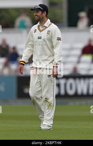 Mark Wood von Durham während des County Championship-Spiels zwischen Durham und Yorkshire im Emirates Riverside, Chester le Street, County Durham am Montag, den 5.. Mai 2014. (Foto von Mark Fletcher/MI News/NurPhoto) Stockfoto