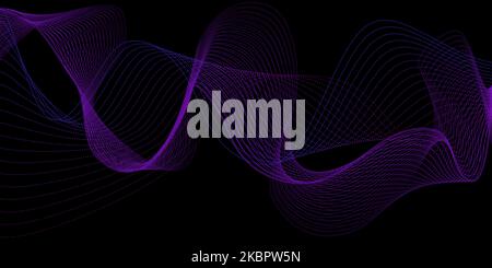Dynamischer Klang blaue Wellen auf schwarzem Hintergrund. Abstrakter Wellenvektorhintergrund. Stock Vektor