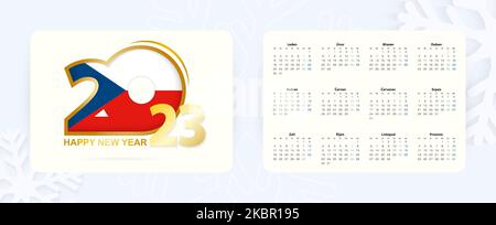 Horizontaler Taschenkalender 2023 in tschechischer Sprache. Symbol für das neue Jahr 2023 mit der Flagge der Tschechischen Republik. Vektorkalender. Stock Vektor