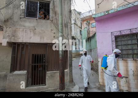 Beamte des Bürgermeisteramtes von Caracas führen eine Desinfektionsreinigung durch, nachdem am 22. Mai 2020 im Viertel El Milagro der Gemeinde La Vega in der Stadt Caracas, Venezuela, 5 positive Fälle von Coronavirus bestätigt wurden. (Foto von Luis Morillo/NurPhoto) Stockfoto