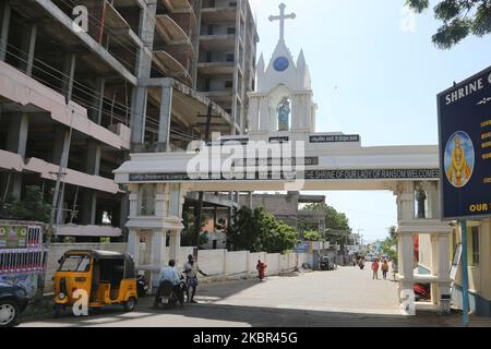 Eingang zur Kirche „Unsere Liebe Frau vom Lösegeld“ in Kanyakumari, Tamil Nadu, Indien. (Foto von Creative Touch Imaging Ltd./NurPhoto) Stockfoto