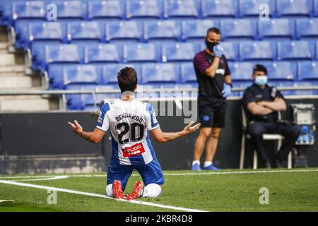 20 Bernardo von RCD Espanyol feiert ein Tor während des La Liga-Spiels zwischen RCD Espanyol und Deportivo Alaves im ersten Spiel nach Coronavirus-Pause und in geschlossenen Türen im RCD-Stadion am 13. Juni 2020 in Cornella, Spanien. (Foto von Xavier Bonilla/NurPhoto) Stockfoto