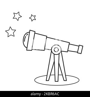 Vektor-Illustration des Teleskops im Malbuch-Stil isoliert auf weißem Hintergrund Stock Vektor