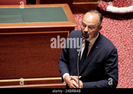 Der französische Premierminister Edouard Philippe spricht während der Fragestunde der Senatoren an die Regierung am 17. Juni 2020 in Paris, Frankreich. (Foto von Daniel Pier/NurPhoto) Stockfoto