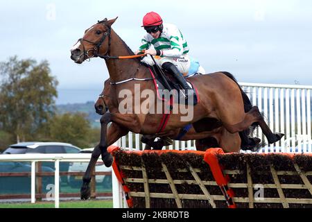 American Mike, der von dem Jockey Jack Kennedy auf dem Weg zum Gewinn des Irish Hengst Farms European Breeders Fund Maiden am ersten Tag des Ladbrokes Festival of Racing auf der Down Royal Racecourse, Lisburn, gefahren wird. Bilddatum: Freitag, 4. November 2022. Stockfoto