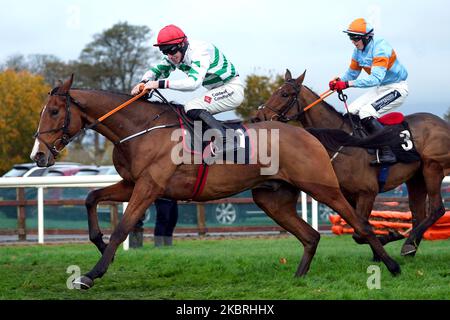 American Mike, der von dem Jockey Jack Kennedy auf dem Weg zum Gewinn des Irish Hengst Farms European Breeders Fund Maiden am ersten Tag des Ladbrokes Festival of Racing auf der Down Royal Racecourse, Lisburn, gefahren wird. Bilddatum: Freitag, 4. November 2022. Stockfoto