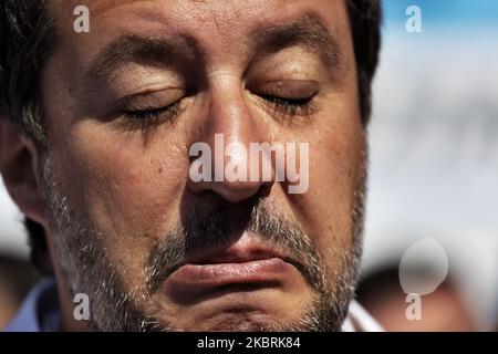 Der Bundesminister der Lega Nord, Nordische Liga, Matteo Salvini, nimmt am 25. Juni an der Demonstration von Sappe (Sindacato Autonomo Polizia Penitenziaria) in Roma in Italien Teil. Die Demostration wird von der Gewerkschaft des Korps der Strafvollzugsbeamten aufgefordert, mehr Respekt und würde von der Regierung zu fordern. (Foto von Matteo Trevisan/NurPhoto) Stockfoto