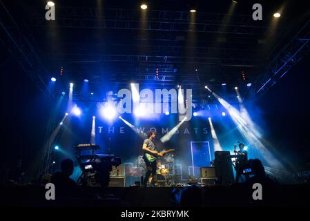 Die englische Indie-Rockband The Wombats treten am 28. August 2016 live beim Rerading Festival 2016 in Reading, in der Grafschaft Reading, in der Grafschaft Bergland, auf. The Wombats sind eine englische Indie-Rock-Band, bestehend aus Matthew Murphy (Lead Vocals, Guitar, Keyboards), Tord ?verland Knudsen (Bass, Backing Vocals) und Dan Haggis (Drums, Backing Vocals). (Foto von Alberto Pezzali/NurPhoto) Stockfoto