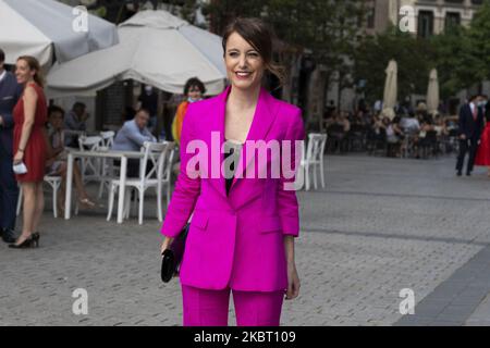 Andrea Levy Soler kommt am Königlichen Opernhaus an, um an der Premiere der Oper „La Traviata“ in Madrid, Spanien, am 01. Juli 2020 teilzunehmen. Das Royal Opera House wird mit der Premiere der Oper „La Traviata“ unter Sicherheitsmaßnahmen wiedereröffnet, die aufgrund der Gesundheitskrise des Coronavirus implantiert wurden. (Foto von Oscar Gonzalez/NurPhoto) Stockfoto