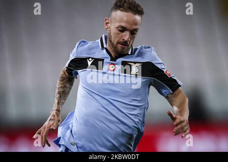 Der Mittelfeldspieler Manuel Lazzari aus dem Latium (29) in Aktion während des Fußballspiels der Serie A n.34 JUVENTUS - LAZIO am 20. Juli 2020 im Allianz-Stadion in Turin, Piemont, Italien. (Foto von Matteo Bottanelli/NurPhoto) Stockfoto