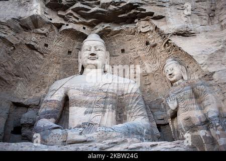 Yungang, China, 25. Mai 2011. Ein buddha aus den Yungang Höhlen. Diese Stätte ist eine alte chinesische buddhistische Tempelgrotte in der Nähe der Stadt Datong in der Provinz Shanxi. Sie sind hervorragende Beispiele für die Felsarchitektur und eine der drei berühmtesten antiken buddhistischen Skulpturen-Stätten Chinas. (Foto von Emeric Fohlen/NurPhoto) Stockfoto