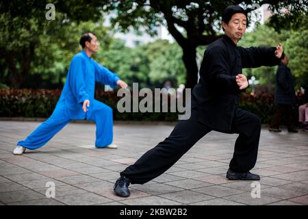 Shenzhen, China, 29. Februar 2012. Ein Mann macht sein Tai Chi im Lianhuashan Park. Shenzhen, Chine, le 29 februar 2012. UN homme fait son tai Chi dans le Parc de Lianhuashan. (Foto von Emeric Fohlen/NurPhoto) (Foto von Emeric Fohlen/NurPhoto) Stockfoto