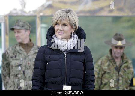 18. Feb 2017-Paju, Südkorea-Australien Außenministerin Julie Bishop schaut nordkoreanische Borberin im Grenzdorf Panmunjom in Paju, Südkorea. (Foto von Seung-il Ryu/NurPhoto) Stockfoto