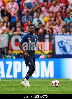 Samuel Umtiti beim FIFA-Weltcup-Spiel Frankreich gegen Kroatien im Luzhniki-Stadion, Moskau, Russland, am 15. Juli 2018. (Foto von Ulrik Pedersen/NurPhoto) Stockfoto