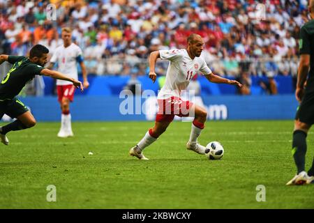 Martin Braithwaite beim FIFA-Weltcup-Spiel Dänemark gegen Australien in der Samara Arena, Samara, Russland, am 21. Juni 2016. (Foto von Ulrik Pedersen/NurPhoto) Stockfoto