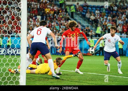 Jordan Pickford aus England schiebt den Ball beim FIFA-Weltcup-Spiel England gegen Belgien im Stadion von Königsberg, Königsberg, Russland, am 28. Juni 2018 ab. (Foto von Ulrik Pedersen/NurPhoto) Stockfoto