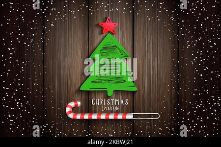 Weihnachtseinladung, Grußkarte mit Weihnachtsbaum und Zuckerrohr. Neues Jahr 2023 kreatives Design für Weihnachtsverkauf Banner oder Winter Mode Rabatt Stock Vektor