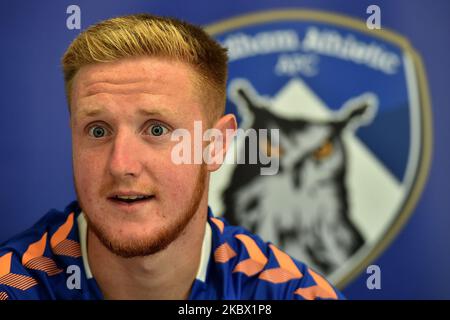 Davis Keillor-Dunn, nachdem er am 11. 2020. August in Oldham, England, im Boundary Park angekommen war, um sich Oldham Athletic bei einem einjährigen Deal anzuschließen. (Foto von Eddie Garvey/MI News/NurPhoto) Stockfoto