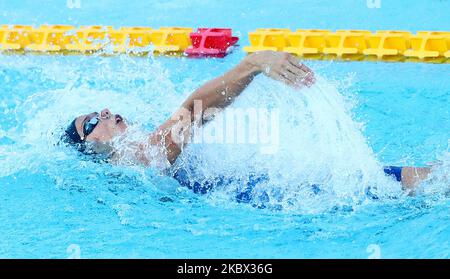 Margherita Panziera (ITA) tritt am 12. August 2020 in Rom, Italien, bei der internationalen Schwimmtrophäe Frecciarossa Settecolli beim Rückenschlag der Frauen von 100m an (Foto: Matteo Ciambelli/NurPhoto) Stockfoto