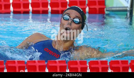 Margherita Panziera (ITA) tritt am 13. August 2020 in Rom, Italien, bei der internationalen Schwimmtrophäe Frecciarossa Settecolli beim Rückenschlag der Frauen von 200m an (Foto: Matteo Ciambelli/NurPhoto) Stockfoto