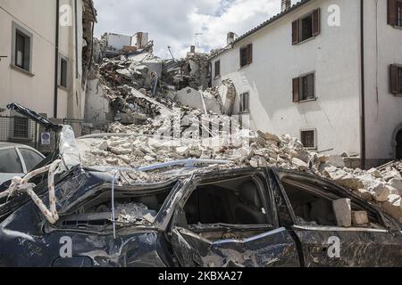 Die Zerstörung von Häusern durch das heftige Erdbeben in Amurrice, Italien, 24. August 2016 (Foto von Paolo Manzo/NurPhoto) Stockfoto