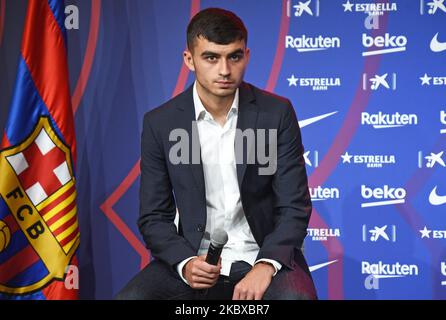 Der neue FC Barcelona Spieler Pedro Gonzalez Lopez 'Pedri' während der Pressekonferenz während seiner Enthüllung im Camp Nou am 20. August 2020 in Barcelona, Spanien. (Foto von Noelia Deniz/Urbanandsport/NurPhoto) Stockfoto