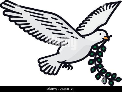 Weiße Taube trägt olivgrünen Zweig isoliert Vektor-Illustration für Bird Day am 5. Januar Stock Vektor