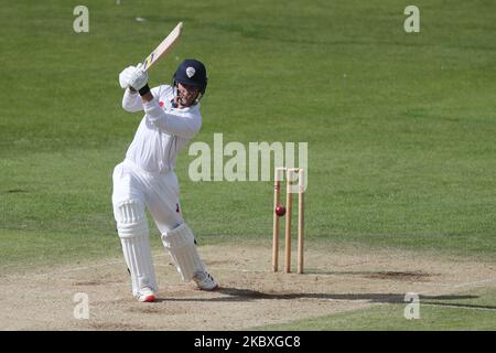 Luis Reece aus Derbyshire schlug beim Bob Willis Trophy-Spiel zwischen dem Durham County Cricket Club und dem Derbyshire County Cricket Club in Emirates Riverside, Chester le Street (Foto: Mark Fletcher/MI News/NurPhoto) Stockfoto