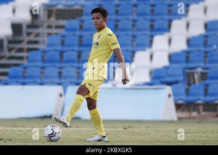 Takefusa Kubo aus Villarreal beim Warm-Up vor dem Vorsaison-Freundschaftsspiel zwischen Villarreal CF und FC Cartagena in der Pinatar Arena am 23. August 2020 in Murcia, Spanien. (Foto von Jose Breton/Pics Action/NurPhoto) Stockfoto