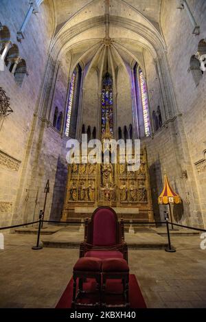 Altarbild in der Apsis der Basilika Sant Feliu in Girona (Katalonien, Spanien) ESP: Retablo al ábside de la Basílica de Sant Feliu de Gerona Stockfoto
