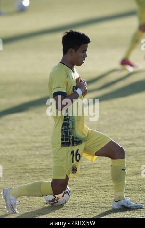 Takefusa Kubo von Villarreal beim Warm-up vor dem Vorsaison-Freundschaftsspiel zwischen Villarreal CF und Teneriffa in der Pinatar Arena am 25. August 2020 in Murcia, Spanien. (Foto von Jose Breton/Pics Action/NurPhoto) Stockfoto