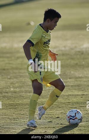 Takefusa Kubo von Villarreal beim Warm-up vor dem Vorsaison-Freundschaftsspiel zwischen Villarreal CF und Teneriffa in der Pinatar Arena am 25. August 2020 in Murcia, Spanien. (Foto von Jose Breton/Pics Action/NurPhoto) Stockfoto